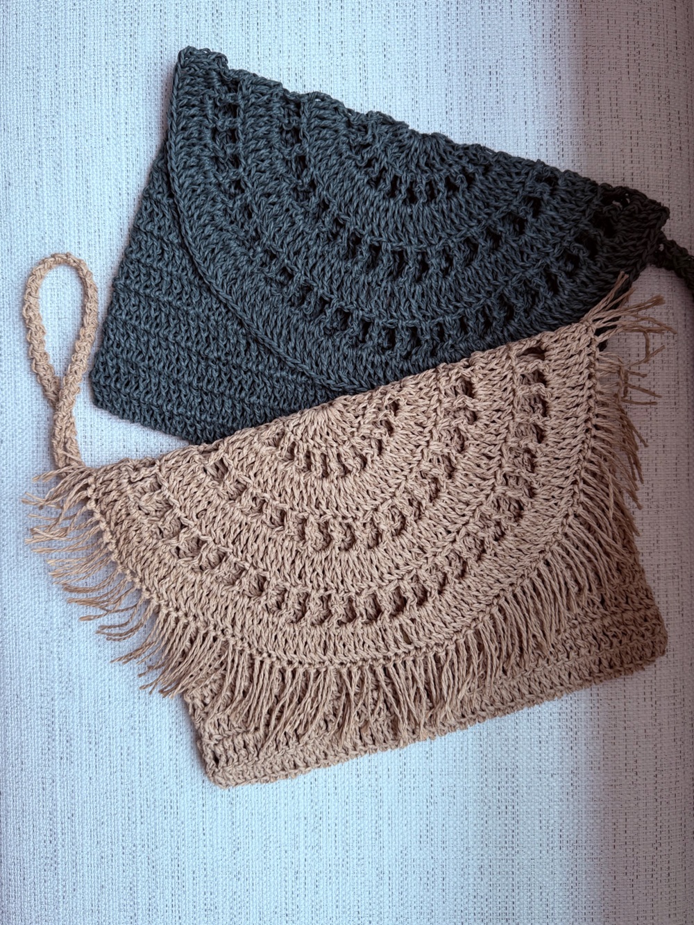 Handmade Crochet Fringe Wristlet Clutch - Tan/Sand Color Handmade Summer Bag
